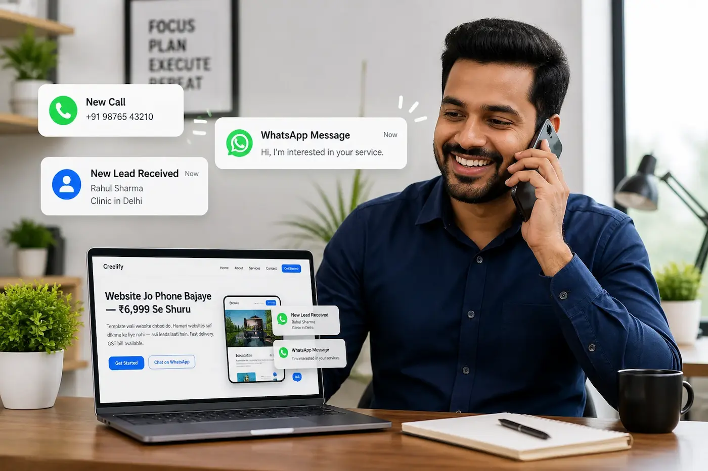 Happy Indian business owners with their websites